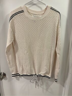 Lou & Grey Cream Knit Crewneck Sweater with Black Trim 100% Cotton Coastal